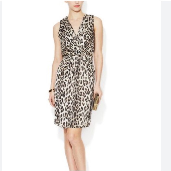 L'AGENCE Dresses & Skirts - L’AGENCE Neutral Tan Taupe Black Animal Print Silky VNeck Sleeveless Dress